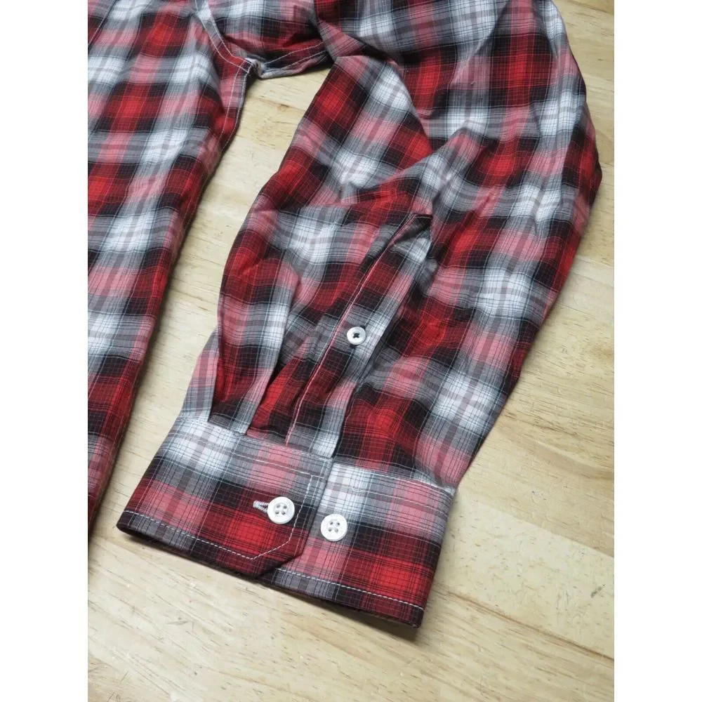 Mens Cinch Western Long Sleeve Button Front Shirt Size XL‎ Red Gray Plaid